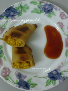A picture of Calzones with wheat-flour dough.