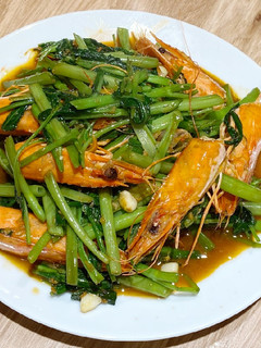 「蝦醬空心菜」炒蝦頭食譜 的食譜成品照片