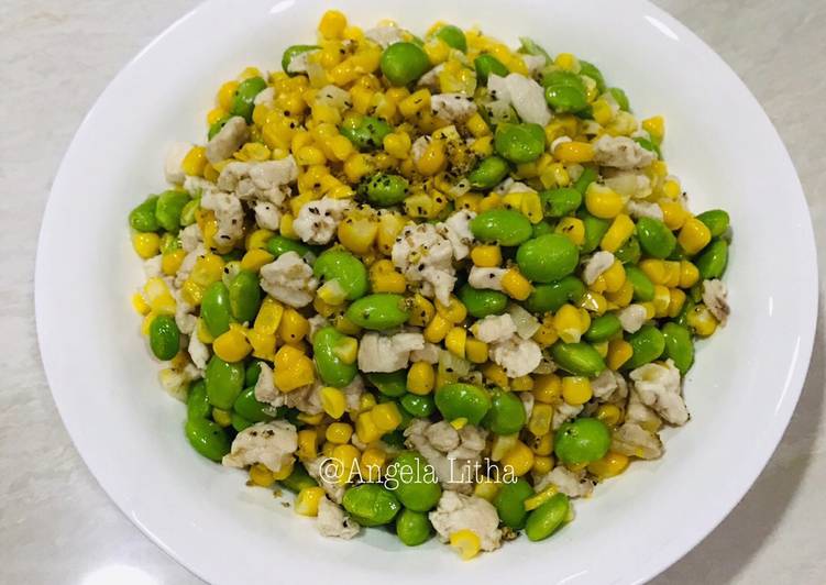 Cara termudah untuk Musim Semi saat makan malamTumis jagung manis,edamame &amp; daging ayam