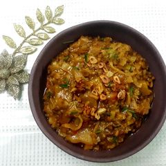 A picture of Cabbage and pumpkin tadka dal.