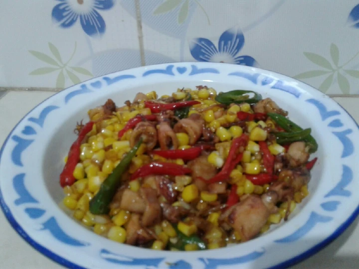 Cara Mudah Membikin Resep  Oseng Cumi asin dengan jagung manis yang Bisa Manjain Lidah, Bikin Ketagihan
