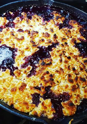 A picture of Bourbon Peach Cobbler.