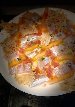 Une photo de Carpaccio de merlanà la sauce d’été