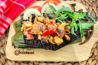 Resep Nasi Hitam Bakar isi Ayam Suwir Pedas Manis Ekonomis Untuk Jualan