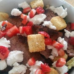 A picture of Strawberry Steak Salad w/ Roasted Peach Vinaigrette.