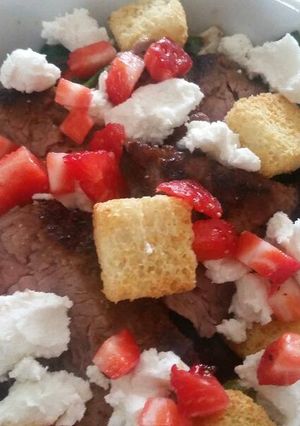 A picture of Strawberry Steak Salad w/ Roasted Peach Vinaigrette.