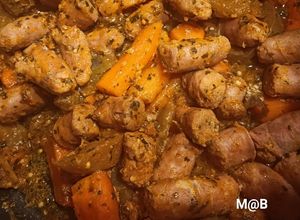 Une photo de Chipolatas et légumes en cocotte au Cook Expert