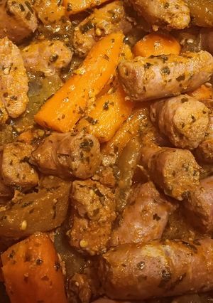 Une photo de Chipolatas et légumes en cocotte au Cook Expert