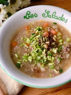 Hình của món Cháo Gạo Rang Bò Bằm.