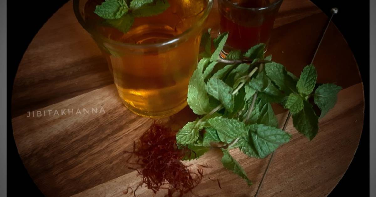 Al Zaeafran Nana Shai / Arabic style Saffron Mint Tea Recipe by Jibita