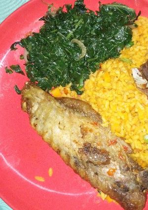 A picture of Fabulous vegetables jollof rice and turkey.