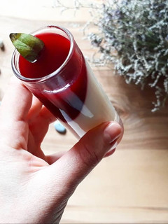 Una foto de Pannacotta con salsa de frambuesa