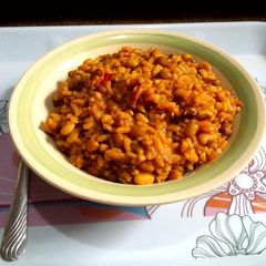 A picture of Scotch Bonnet Jollof Rice and Beans.