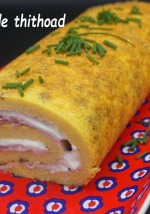 A picture of Rolled Omelette with Cream Cheese and Ham.