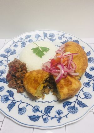 A picture of Stuffed Yuca with Ground Beef (Papa Rellena de Yuca).