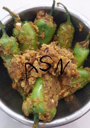 A picture of Bharva mirch ki sabzi/Stuffed Chilis.