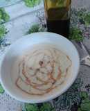 Arroz con leche y salsa de caramelo
