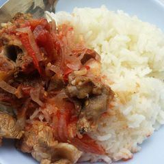 A picture of Rice and Beef stew.