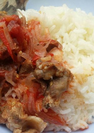 A picture of Rice and Beef stew.
