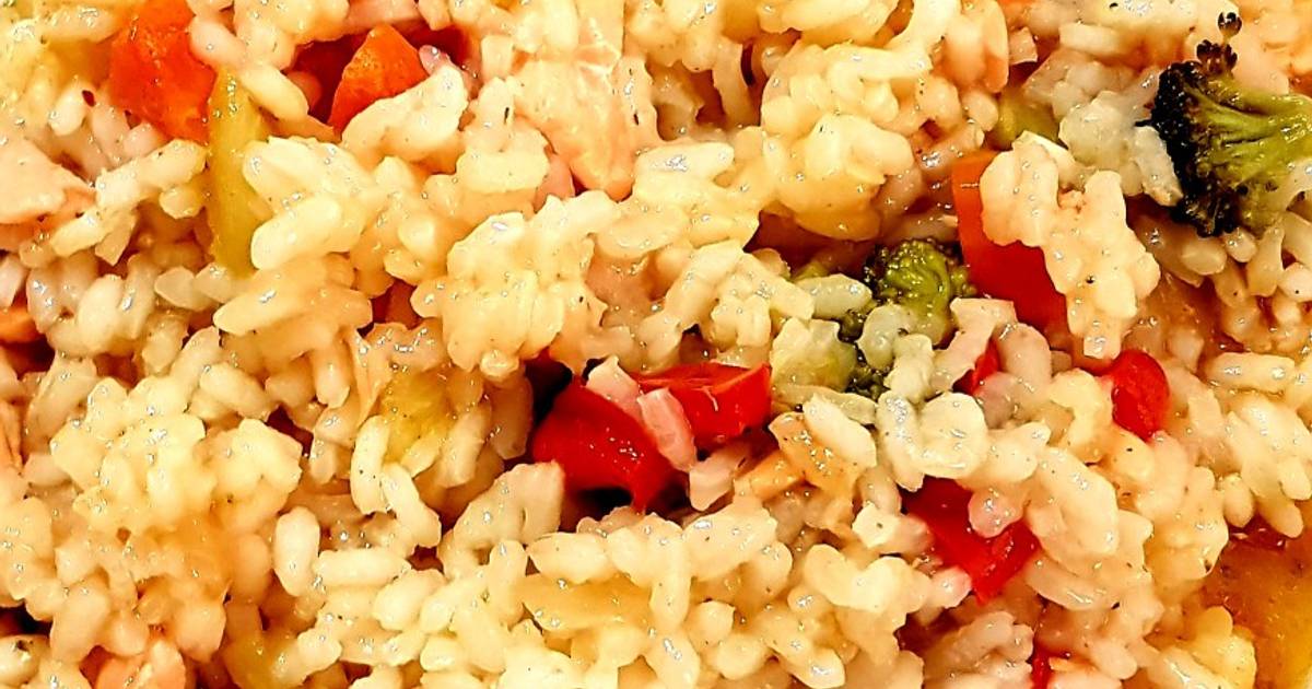 Paella de verduras y salmón Receta de ISA Cookpad