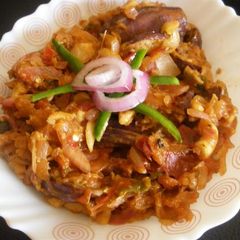 A picture of Spicy Dish made with Eggplants and Cashew nuts..!.