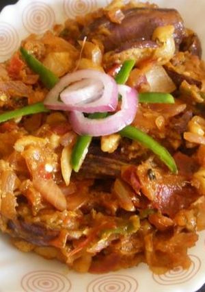 A picture of Spicy Dish made with Eggplants and Cashew nuts..!.