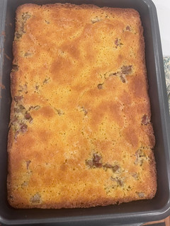 A picture of Grandmas Rhubarb Cake.