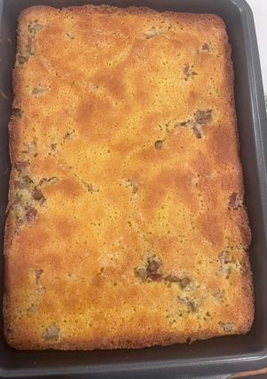 A picture of Grandmas Rhubarb Cake.