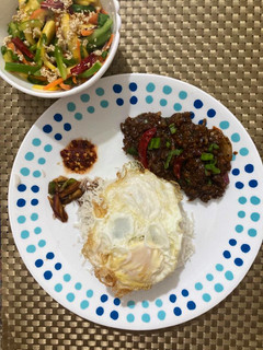 A picture of Thai Basil Mince served with white rice.