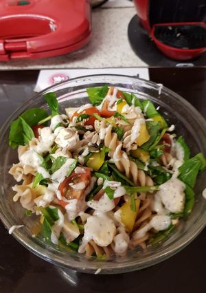 A picture of My Wholemeal fusili Cheese Salad 😉.