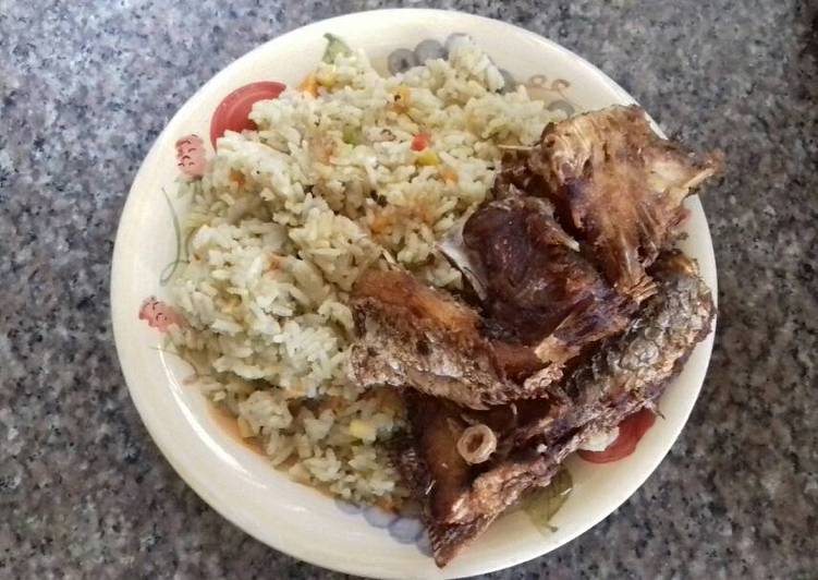 Coconut rice,mix vegetables with fresh fish