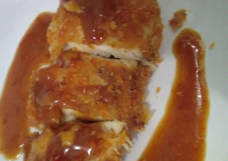 Bagaimana Membuat Chicken cordon blue saus brown sugar pedas, Bikin Ngiler