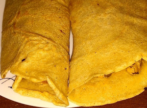 Фото Блины гречневые с шампиньонами и сыром.