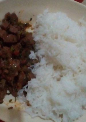 A picture of Fried liver and Rice.