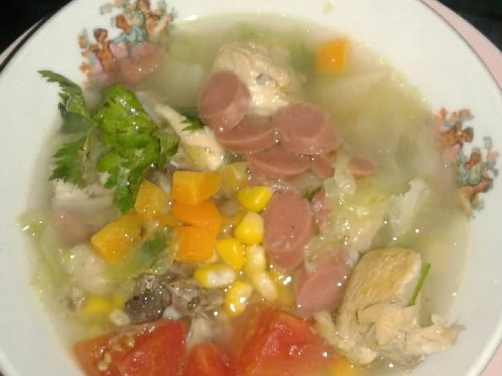 Cara Mudah Menyiapkan Resep Sup pelangi(jagung ayam sosis) yang Sempurna Anti Ribet, Bikin Ngiler