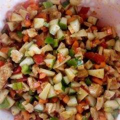 A picture of Hot and spicy Chicken breast with weggies.