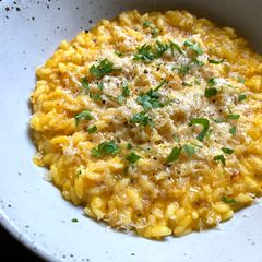 A picture of Leftover Pumpkin Soup Risotto – Rice Cooker Method.