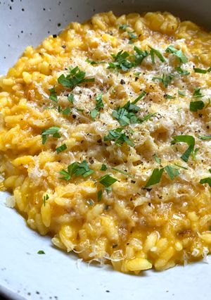 A picture of Leftover Pumpkin Soup Risotto – Rice Cooker Method.
