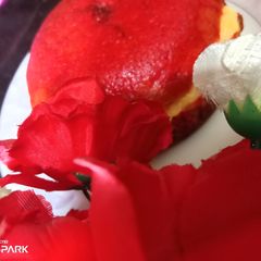 A picture of Red velvet Cake with custard layering.