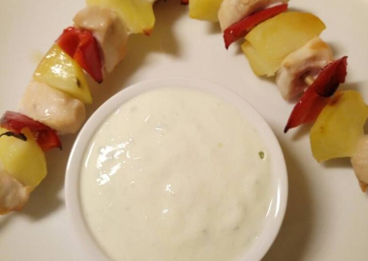 Step-by-Step Guide to Prepare Quick Chicken and vegetable skewers with tzatziki sauce