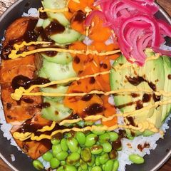 A picture of Air-fried Salmon and Rice Bowl.