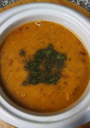 A picture of Ezogelin Soup|| turkish Soup||yellow lentil Soup.