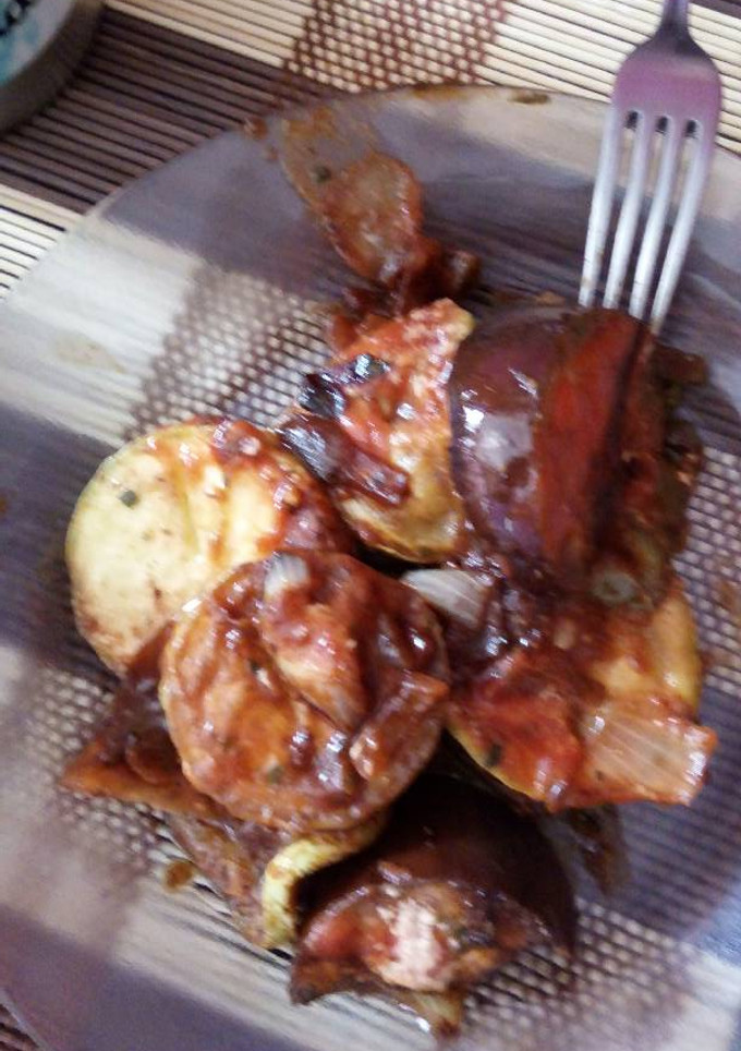 Una foto de Deliciosos medallones: zucchini y berenjenas c/salsa agridulce
