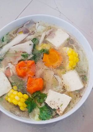 Hình của món Canh nấm bào ngư rau củ chay.