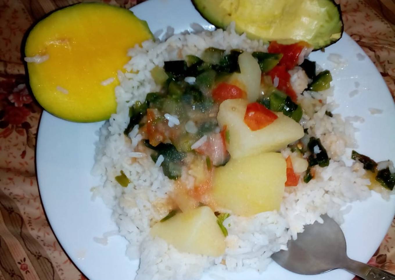 Boiled rice served with fried potatoes #festive contest@kakamega