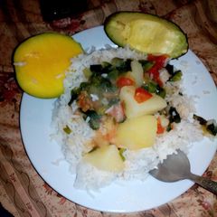 A picture of Boiled rice served with fried potatoes #festive contest@kakamega.