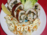 Arrollado de pollo con verduras y Ensalada Rusa
