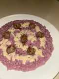 Risotto al cavolo cappuccio, fonduta di parmigiano e salsiccia