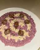 Risotto al cavolo cappuccio, fonduta di parmigiano e salsiccia