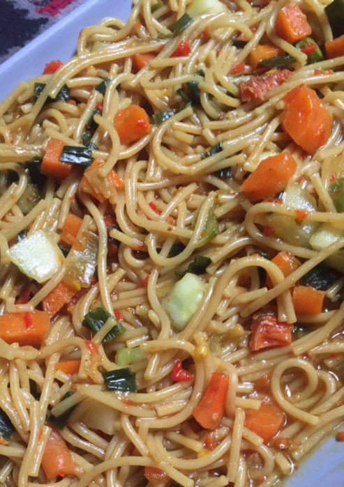 A picture of Sautéed spaghetti.